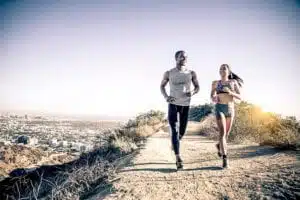Couple exercising together for fitness and romance