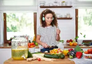 Woman preparing a plant-based diet
