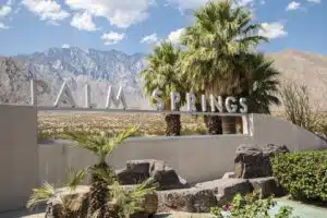 Palm Springs, California, USA - SeptembePalm Springs sign by the side of the highway on approach to the city.