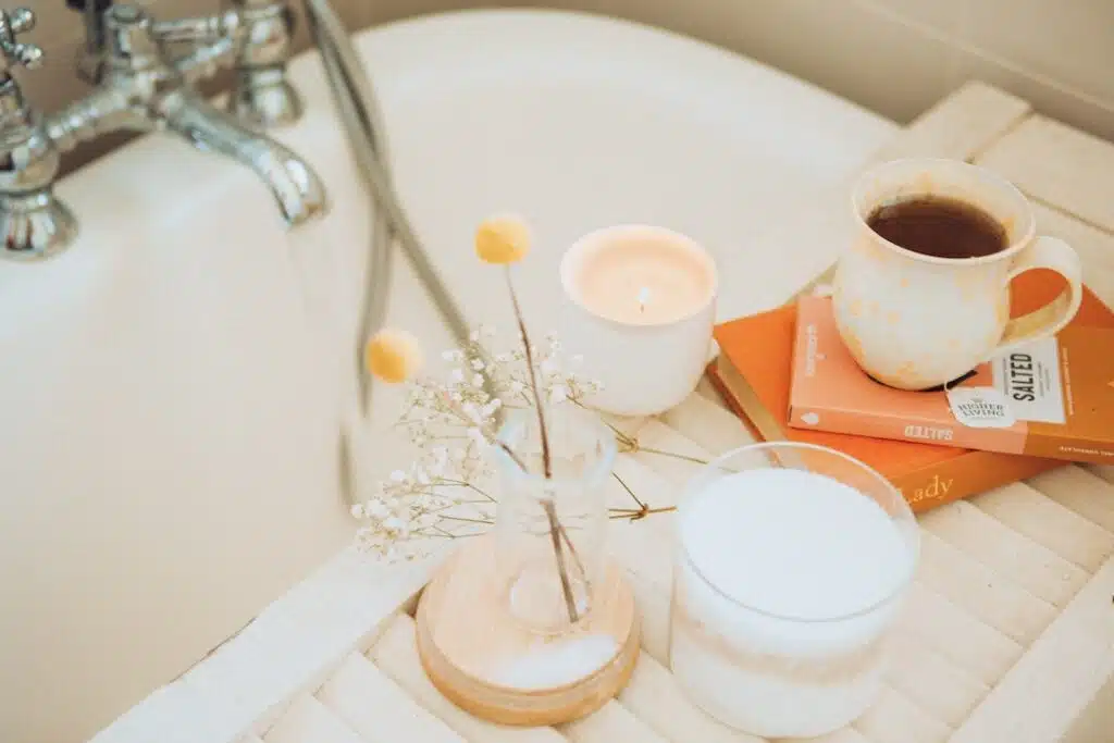 Bath products on a bath tub