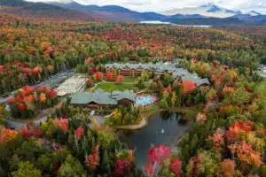 An overview of Whiteface Lodge and fall foliage