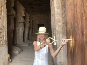 Tracey Vincel with a large key