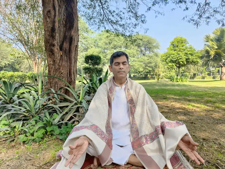 Mahesh Natarajan meditating at Ananda in the Himalayas