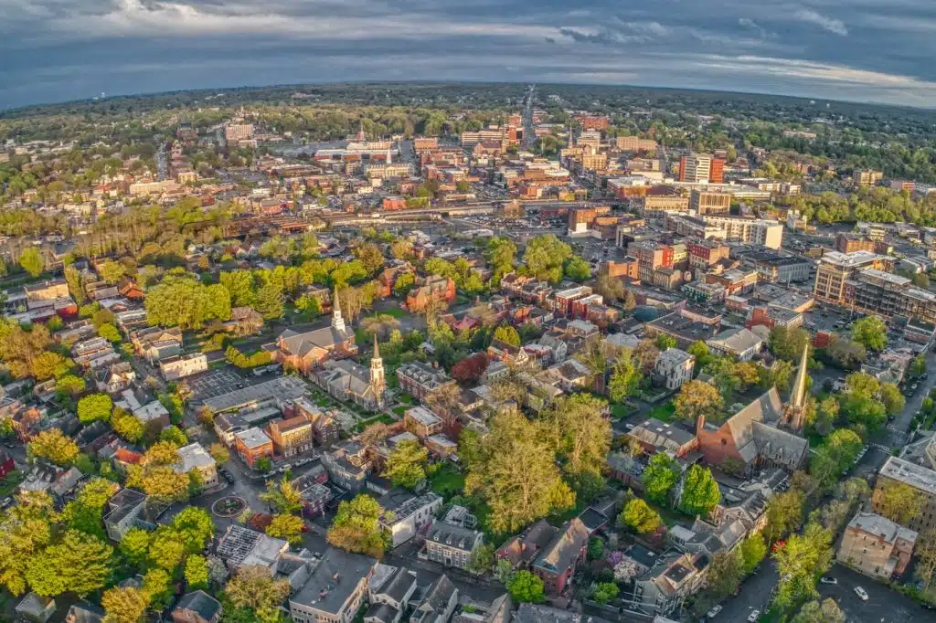 An aerial view of Schenectady, NY