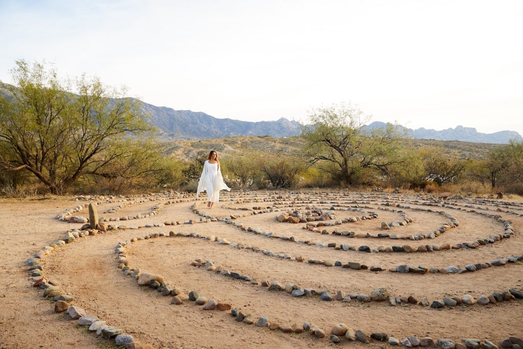 A woman walks the labrynth at Miraval Arizona